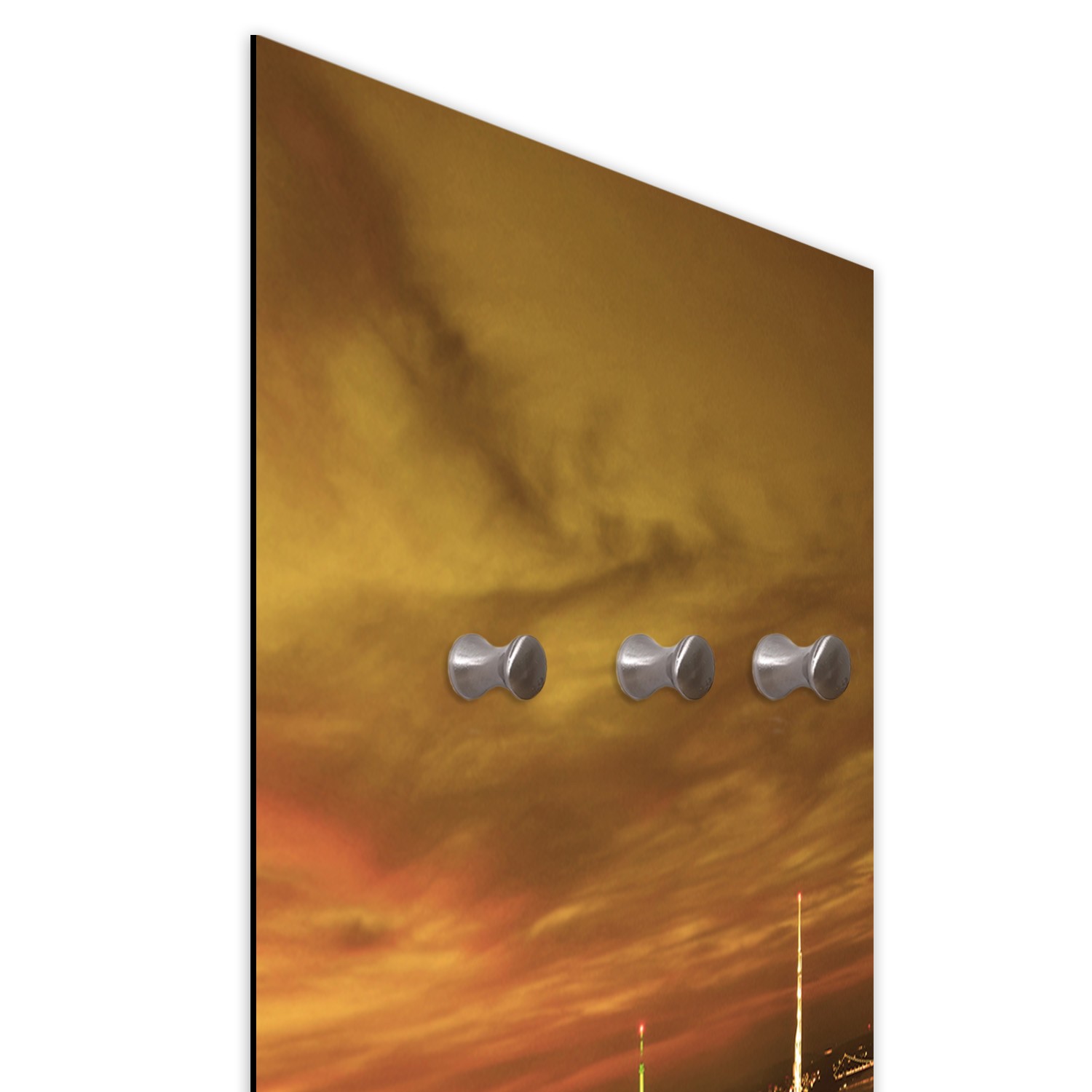 Coat rack made of fiberboard and satin paper with a drawing of new york at night