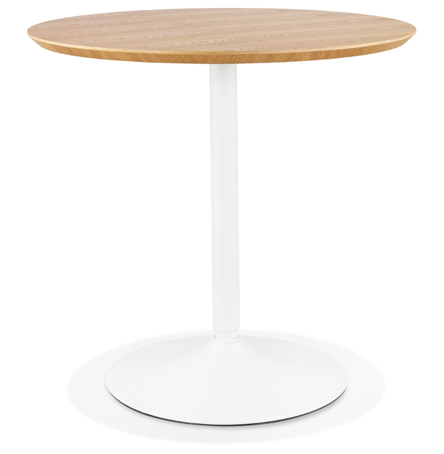 'HUSH' design round table in natural wood finish and white metal - Ø 80 cm