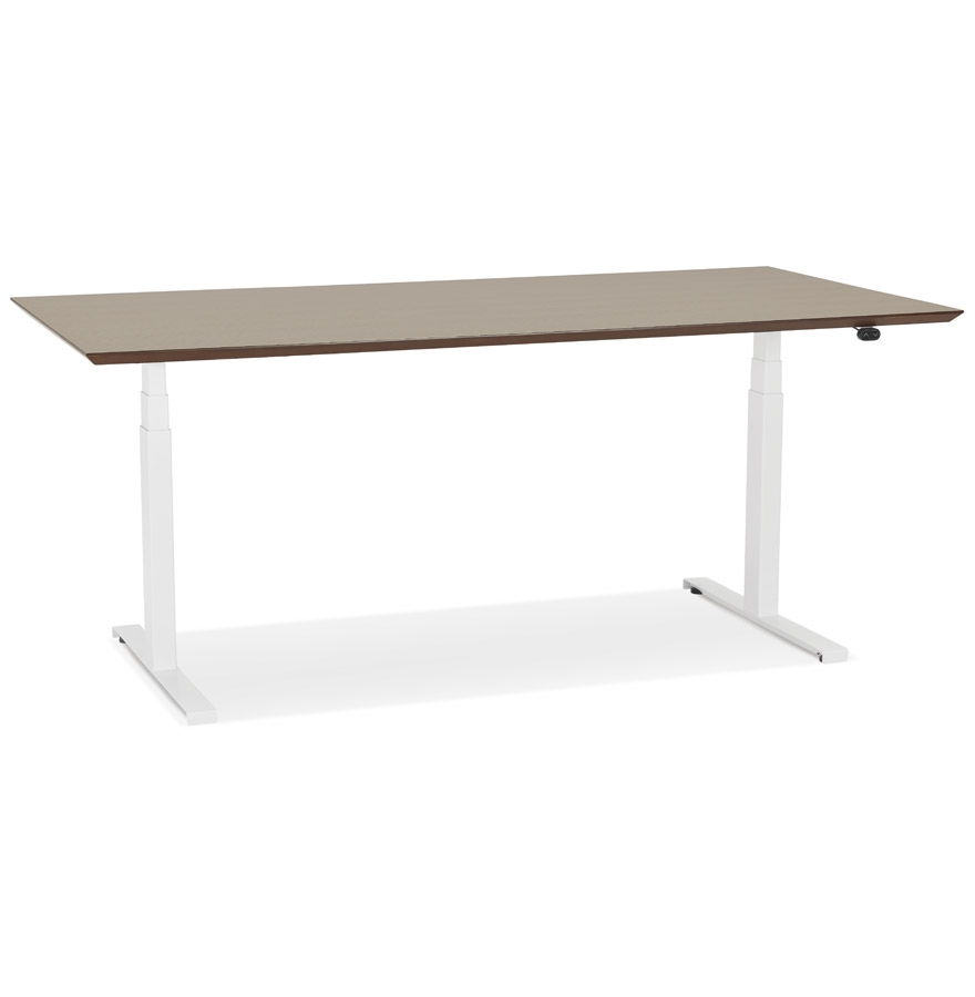 'BIONIK' electric sit-stand desk with walnut finish wooden top and white metal foot - 180x90 cm