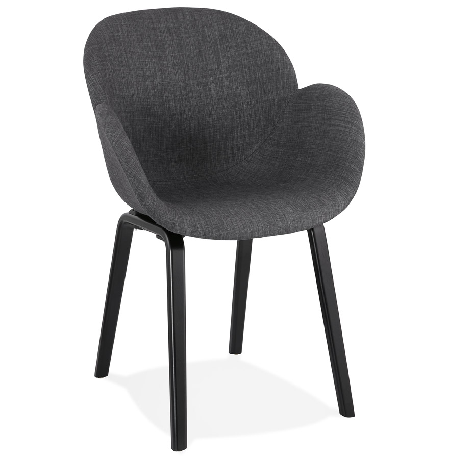 Chaise design avec accoudoirs 'SAMY' en tissu gris | Pieds en bois noir | Dimensions 59x59x88 cm