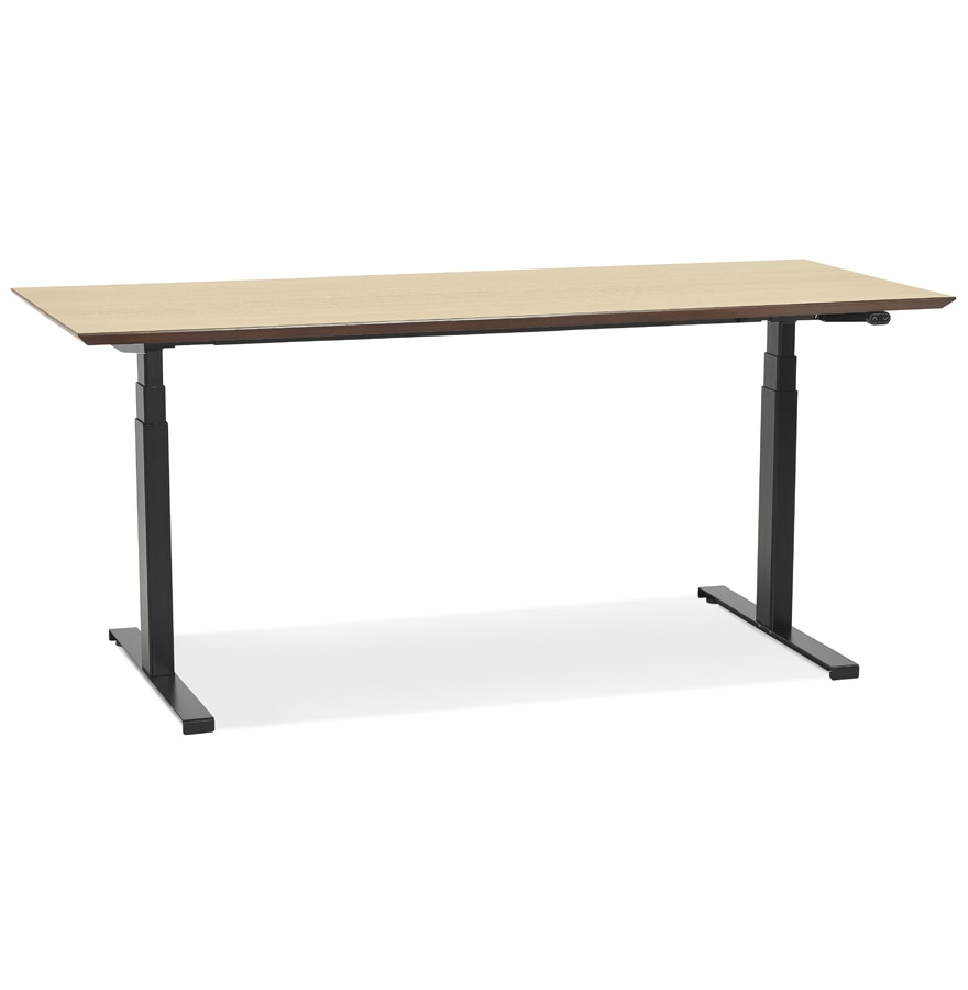 'BIONIK' electric sit-stand desk with natural finish wooden top and black metal foot - 180x90 cm