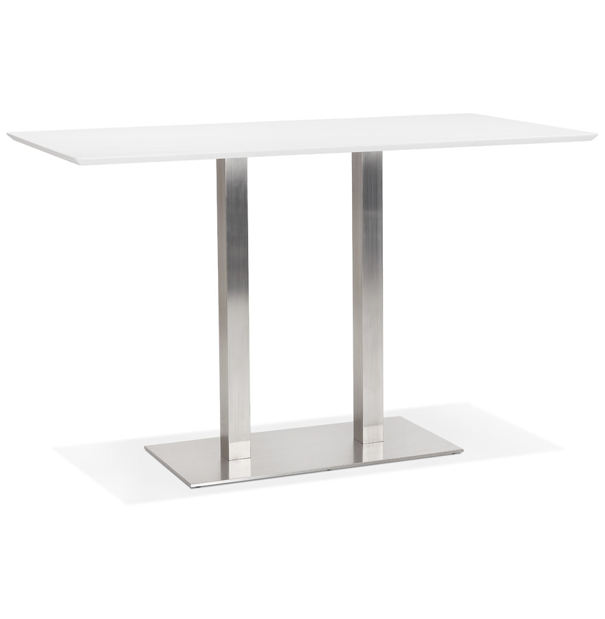 Design Stehtisch 'MAMBO BAR' weiß mit Standfuß aus gebürstetem Metall - 180x90 cm
