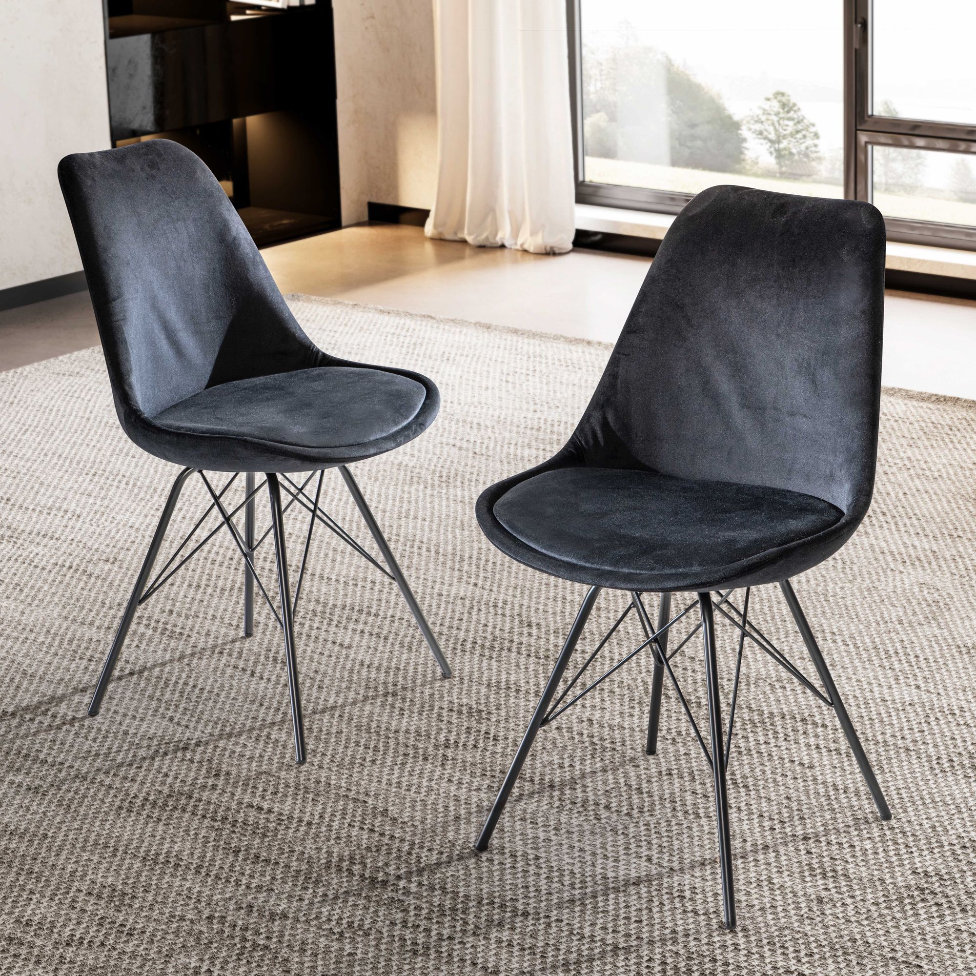Chaise de salle à manger lot de 2 velours / métal design scandinave noir