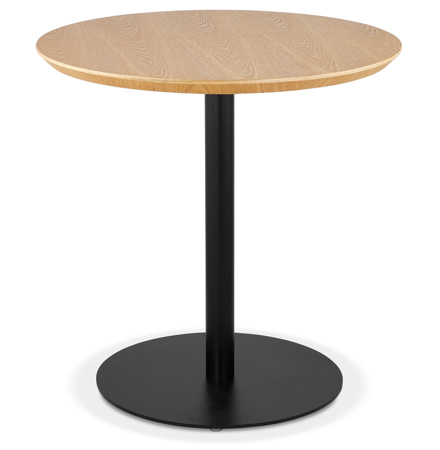 Petit table à manger ronde en bois plaqué frêne naturel et métal noir | Beige | Ø 60 cm