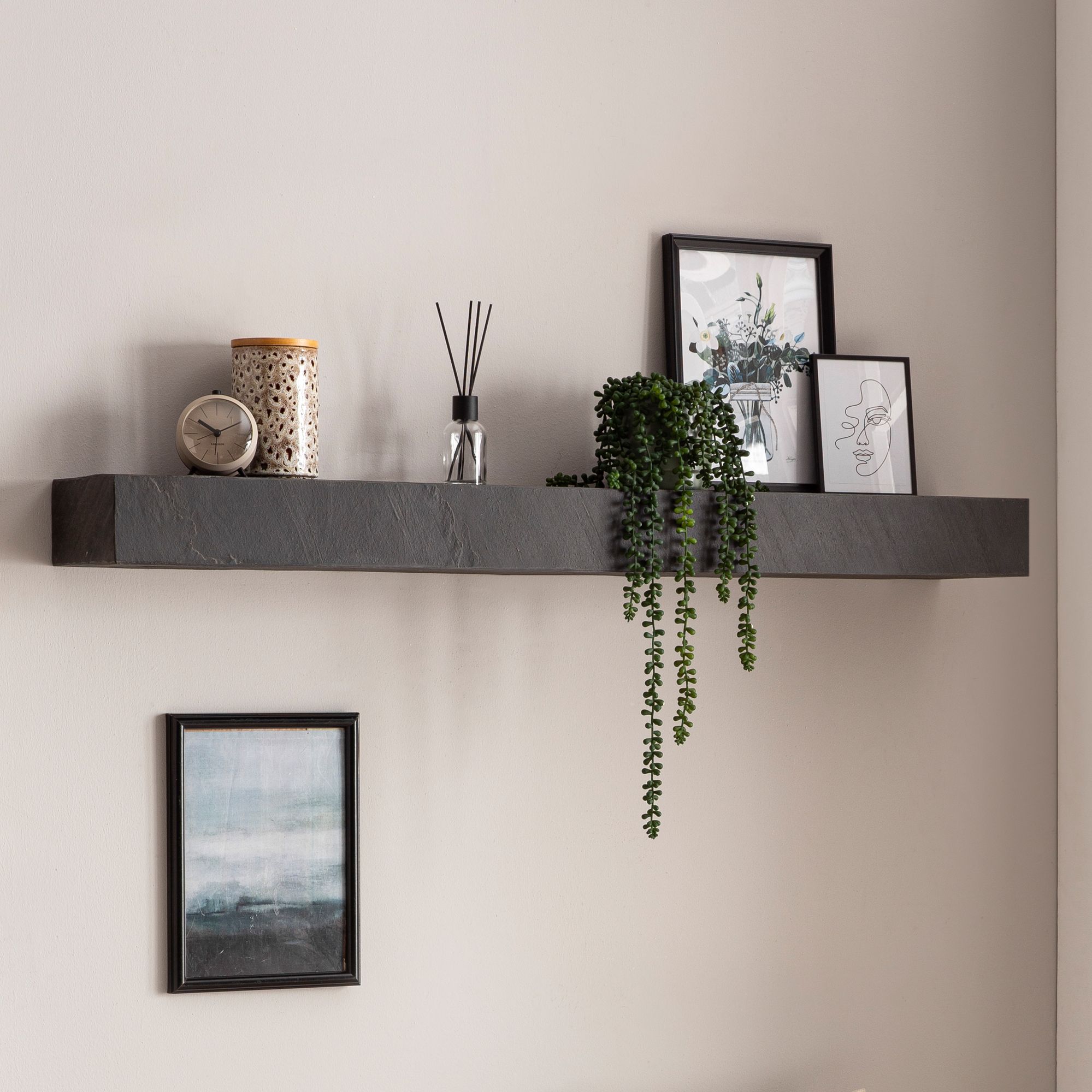 Étagère murale 120x10x20 cm Bois massif de manguier / Aspect pierre anthracite | Design moderne flottant