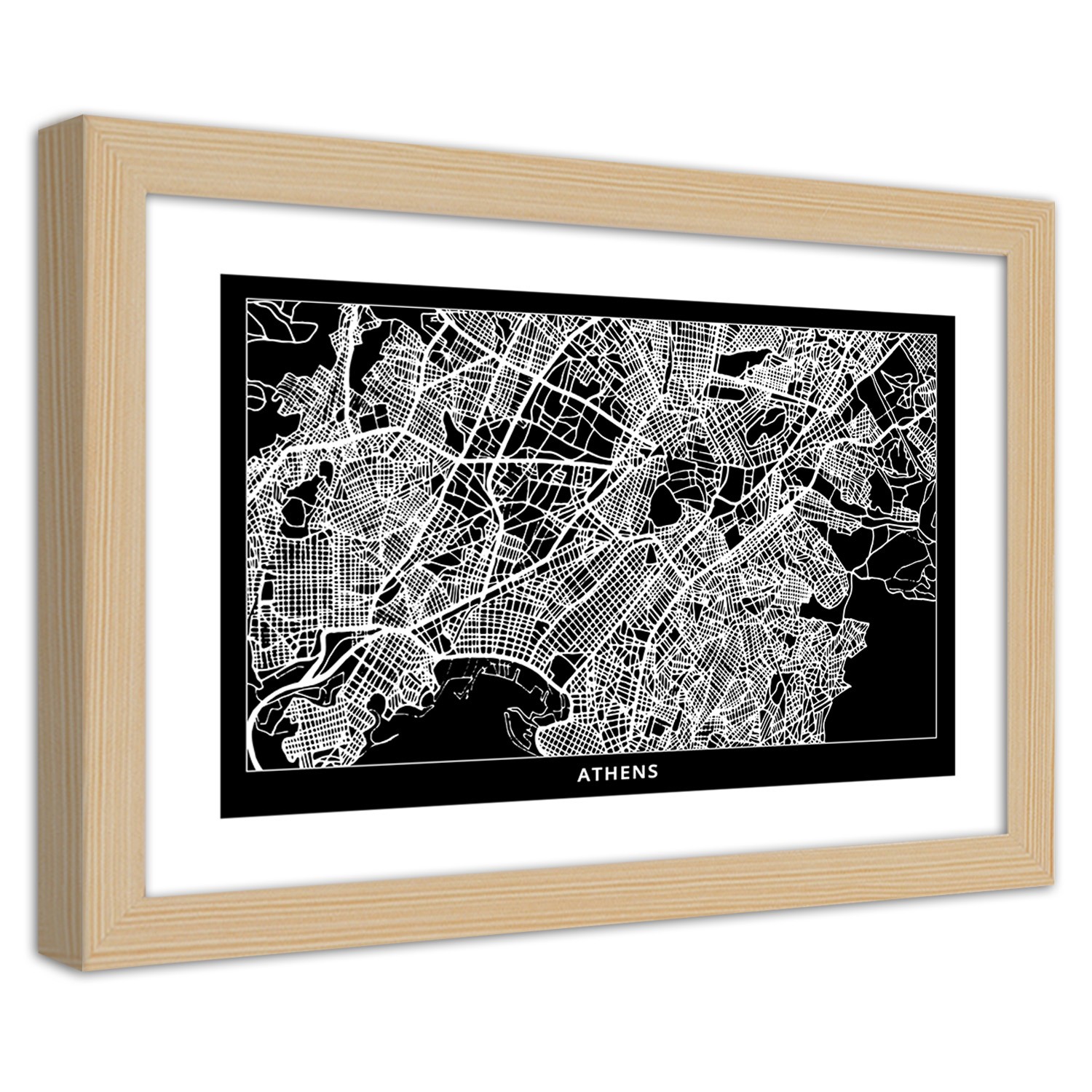 Auf leinwand gedruckter rahmen mit dem bild einer karte der stadt athen aus mdf