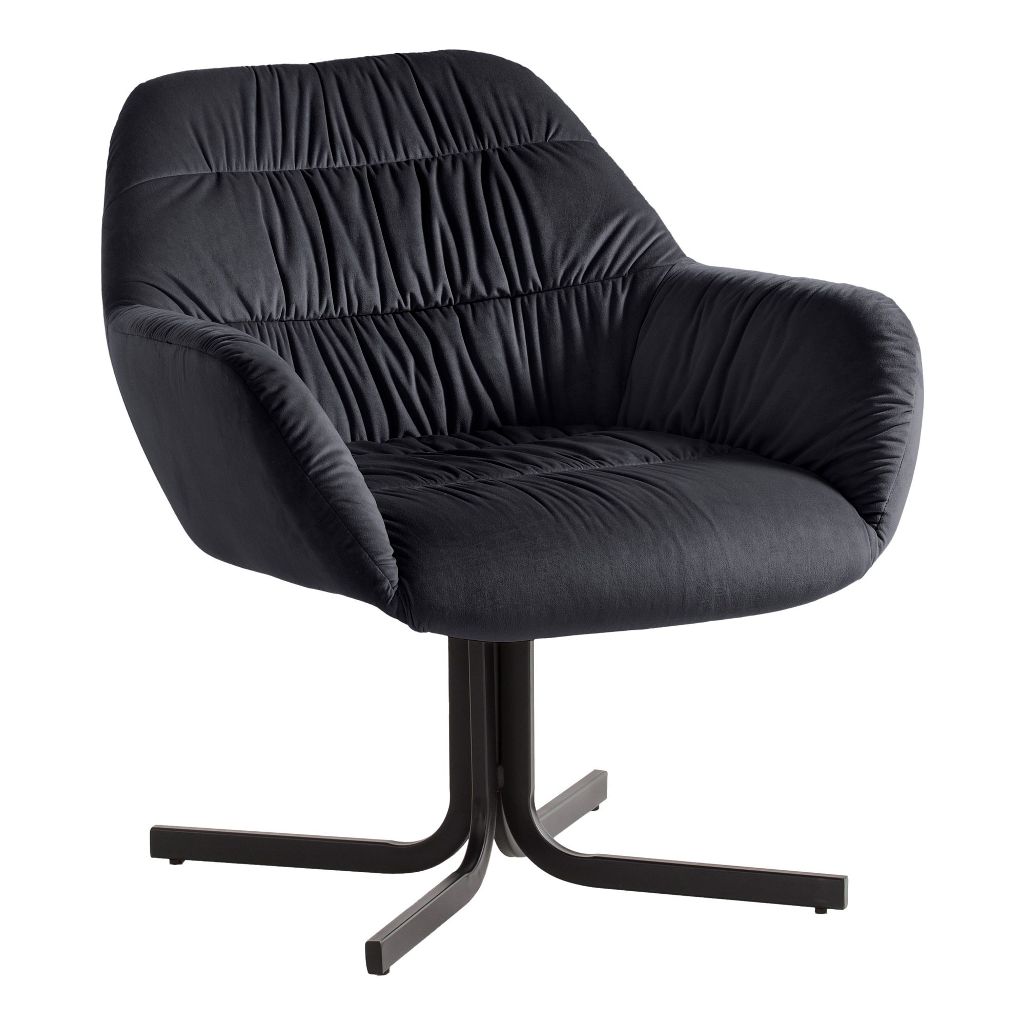Fauteuil lounge velours noir | Structure métal noire | Dimensions 64x74x68 cm
