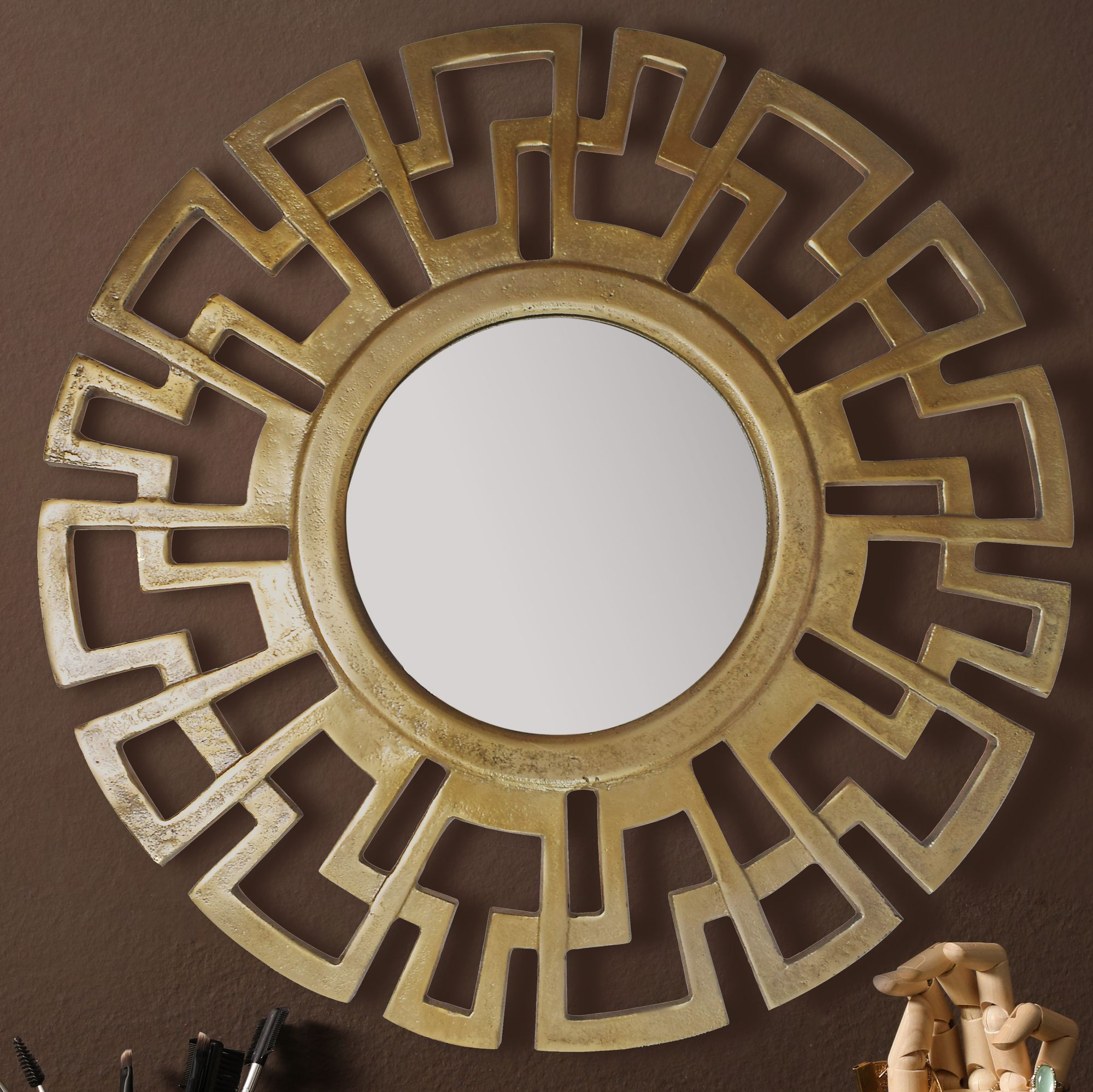 Art Deco Wall Mirror | Gold Aluminum | Ø 60 cm