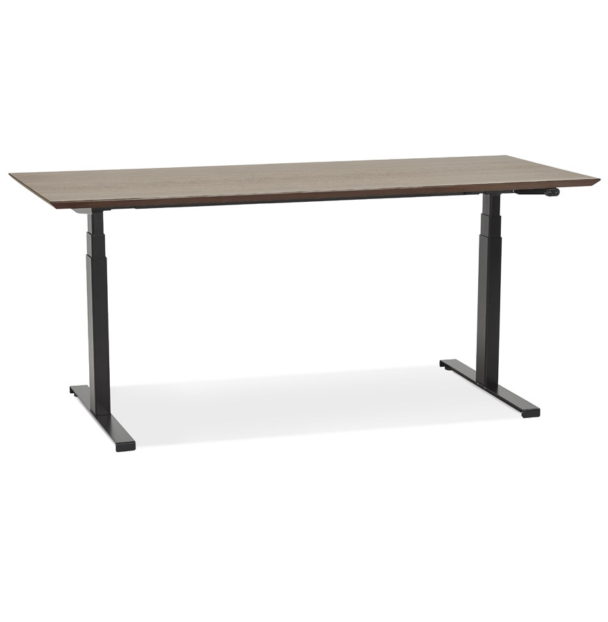 'BIONIK' electric sit-stand desk with walnut finish wooden top and black metal foot - 180x90 cm