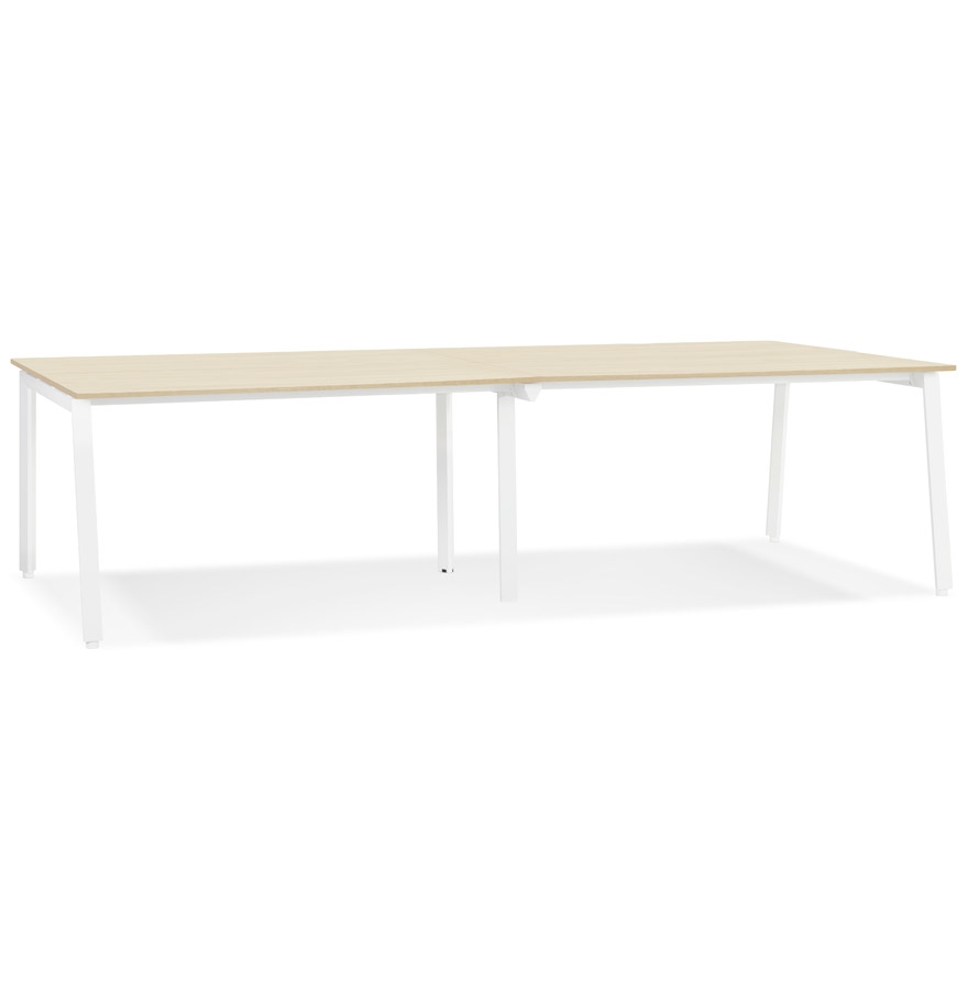 'AMADEUS' double bench desk/meeting table in natural finish wood and white metal - 280x140 cm