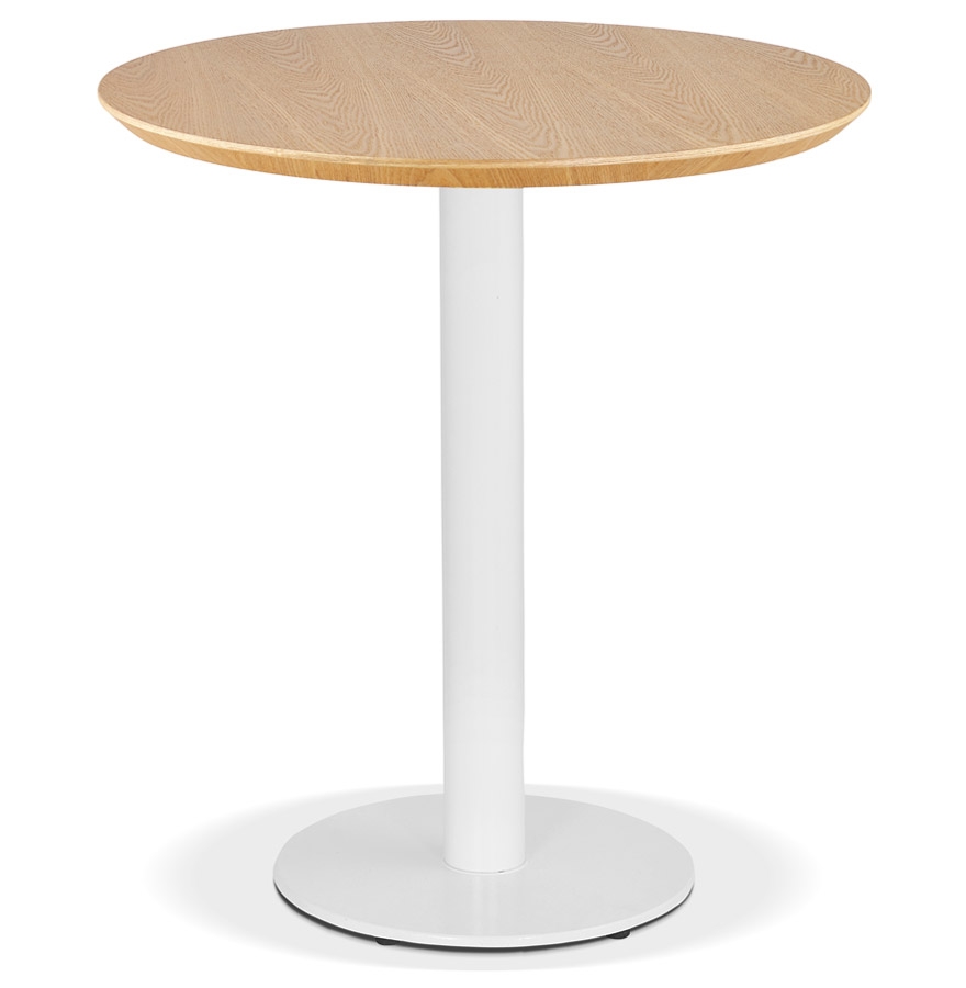 Petit table à manger ronde en bois plaqué frêne naturel et fonte blanche | Beige | Ø 60 cm