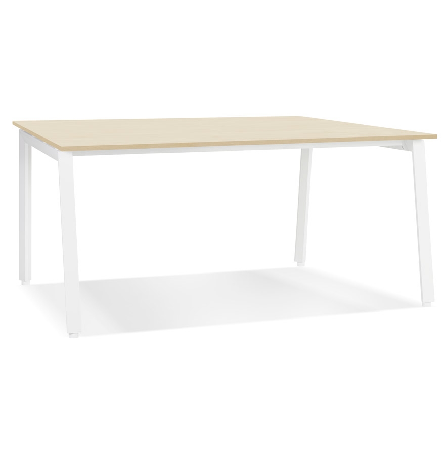 'AMADEUS' design desk in natural finish wood and white metal - 160x80 cm