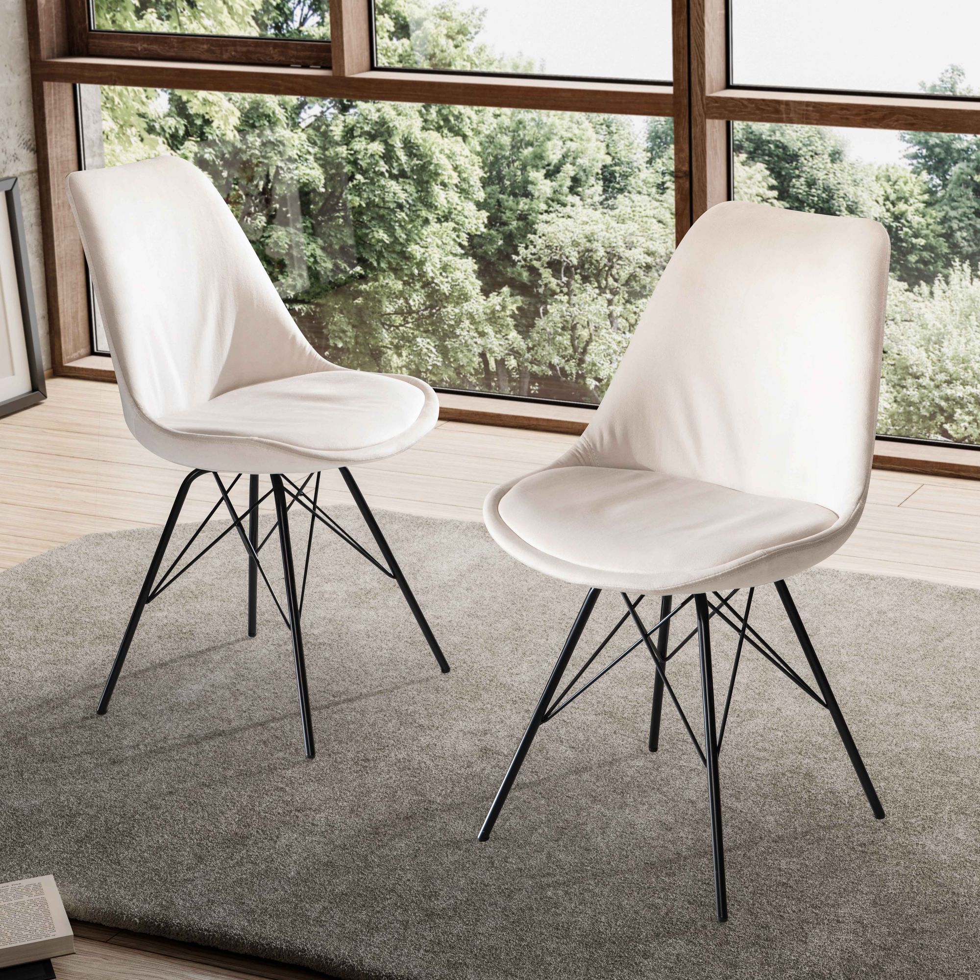 Chaise de salle à manger lot de 2 velours / métal design scandinave beige