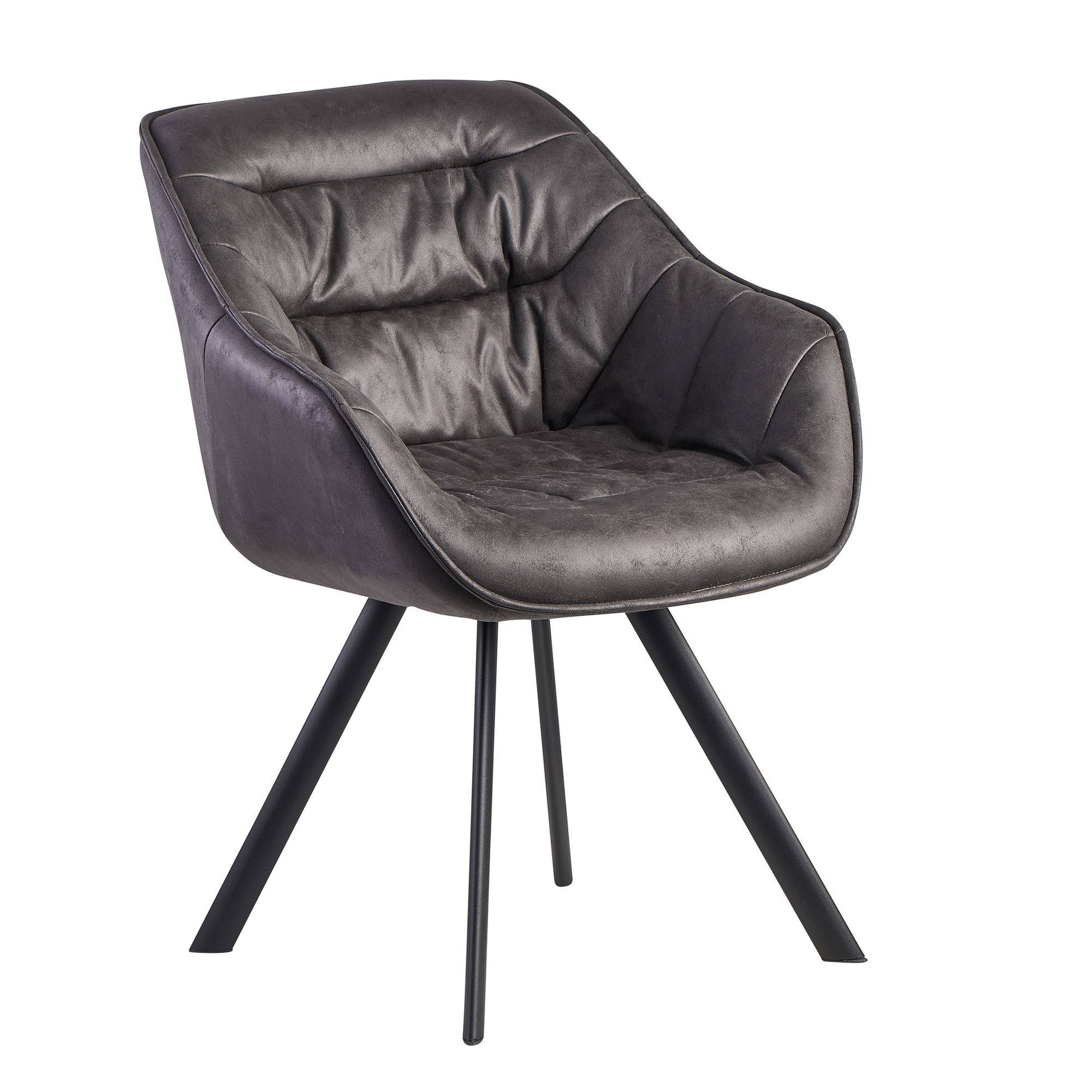 Chaise de salle à manger Gris aspect daim | Pieds noirs | 60x85x64 cm