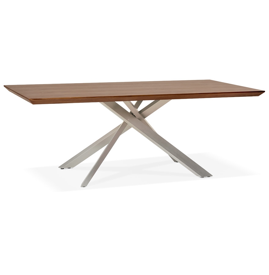 'WALABY' wooden dining table with walnut finish and central metal leg - 200x100 cm