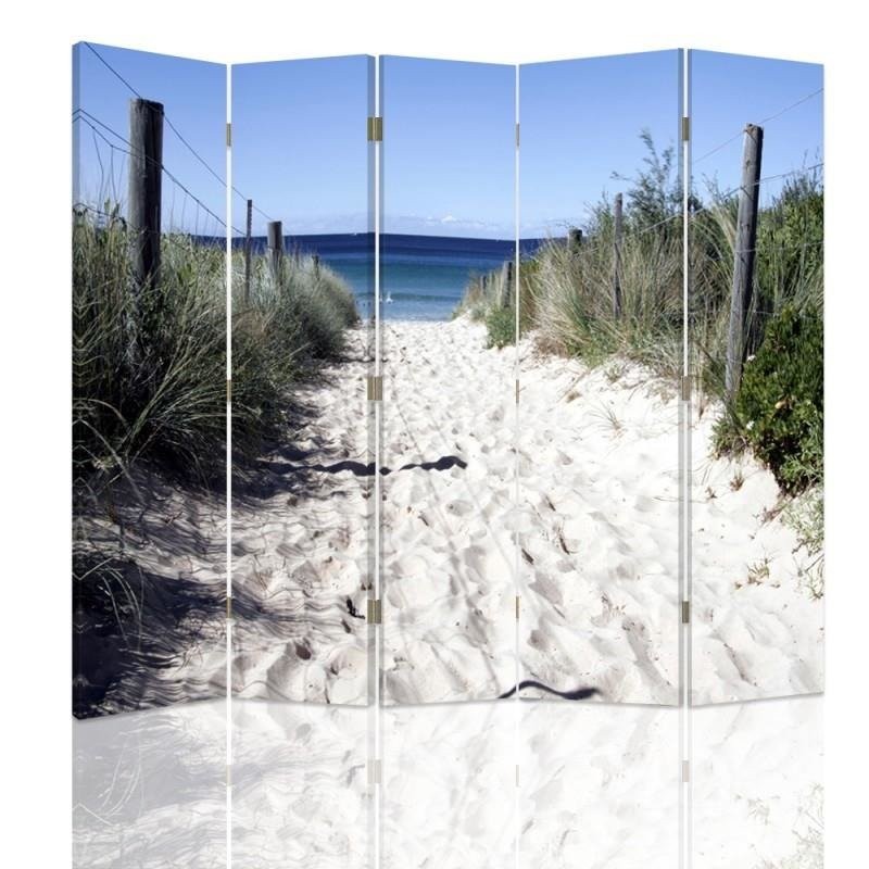 180 cm doppelseitiger paravent aus mdf und leinwand mit bild eines weges zum strand