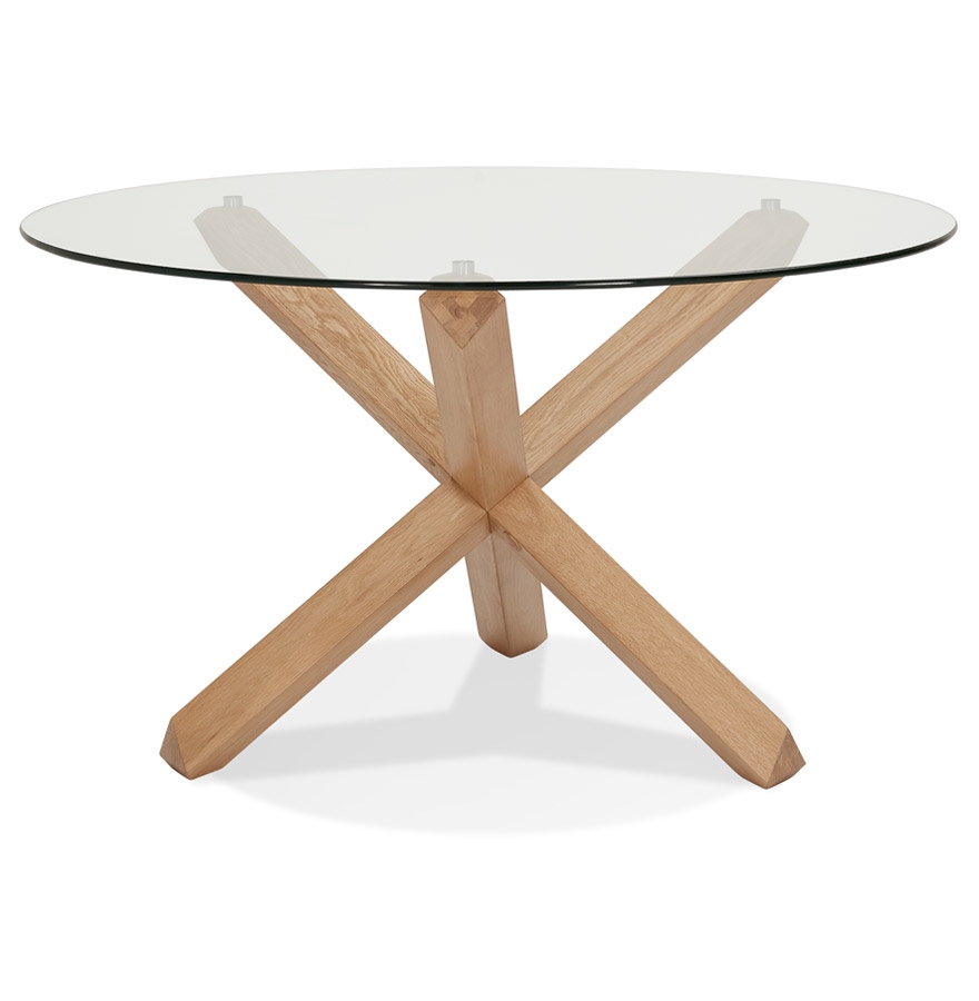 'MAGIK' design round table in glass and solid oak