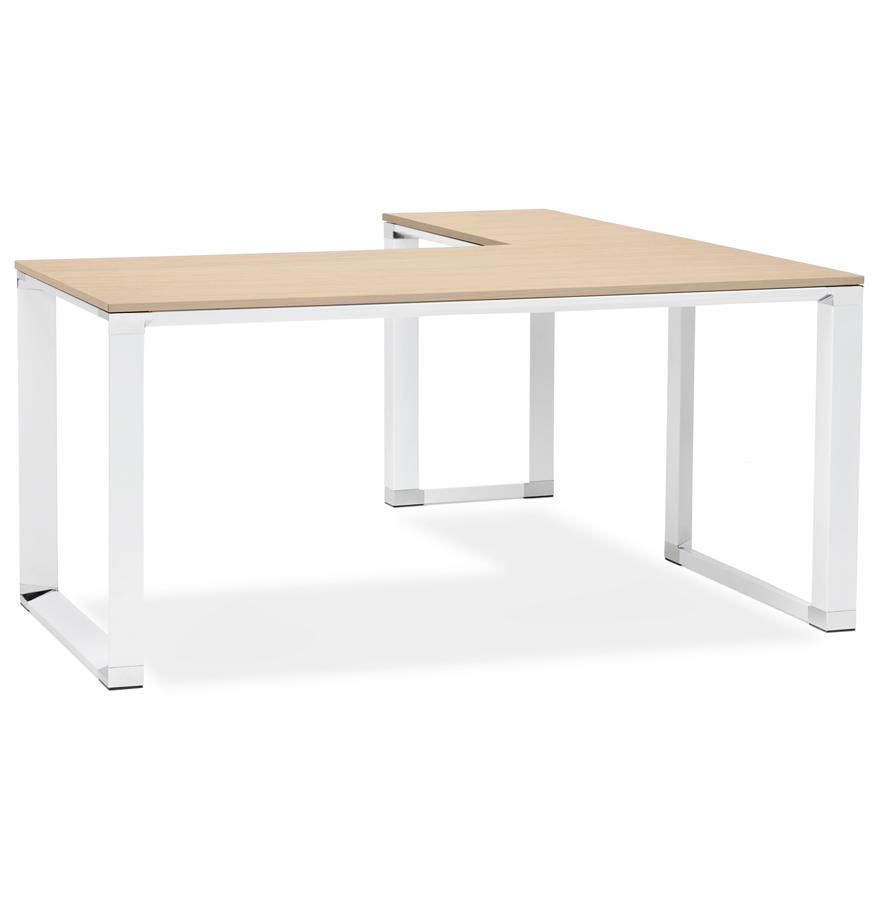 'XLINE' design corner desk in natural finish wood and white metal (angle of choice) - 160 cm