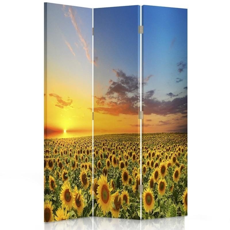 110 cm double-sided screen made of mdf and canvas with image of sunflowers