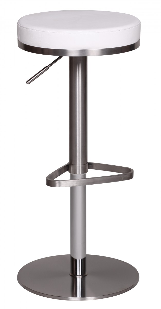 Tabouret de bar en simili cuir blanc | Inox argenté | Hauteur réglable 57-82 cm