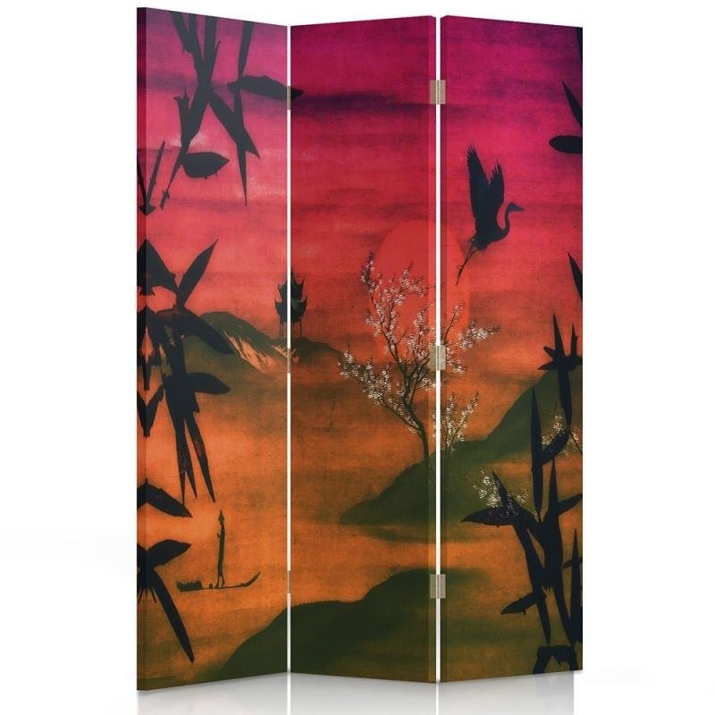 110 cm double-sided screen made of mdf and canvas with japanese landscape image