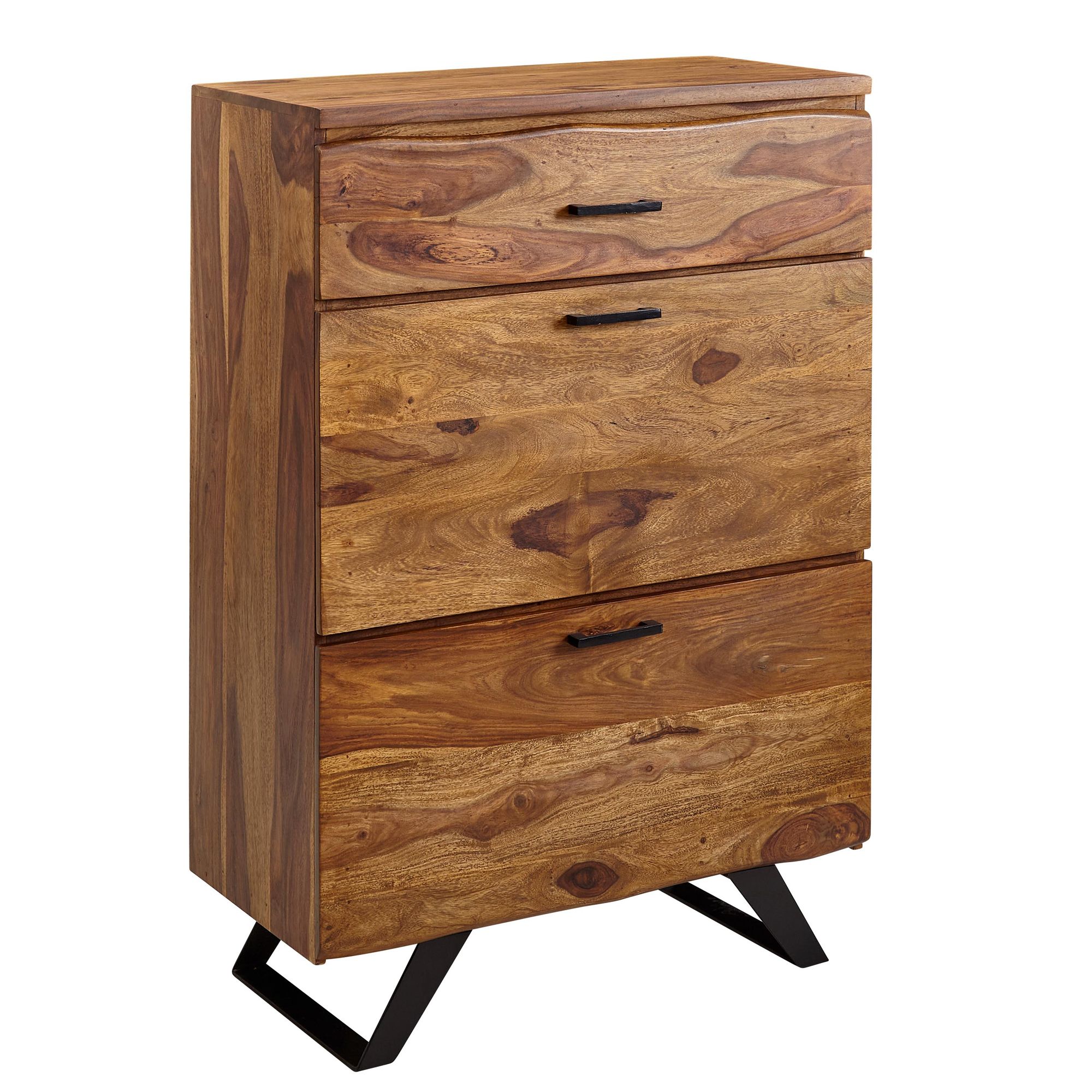 Chest of drawers 80x120x41.5 cm solid sheesham wood / metal hall chest of drawers