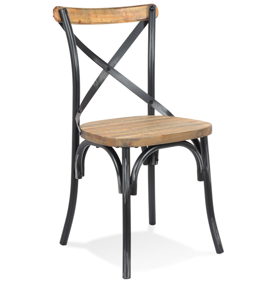 Chaise de cuisine RANCH | Bois noyer finition effet vieilli noir | 50x47x89 cm