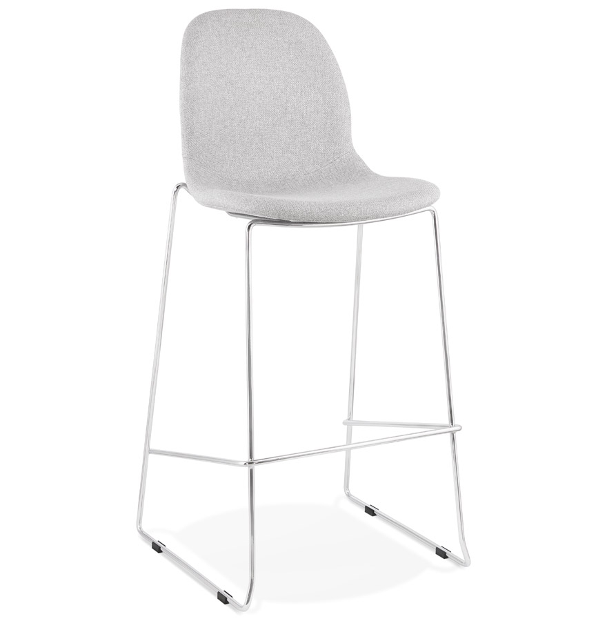 Fauteuil de bar empilable en tissu gris clair et métal chrome | 54x52x112 cm