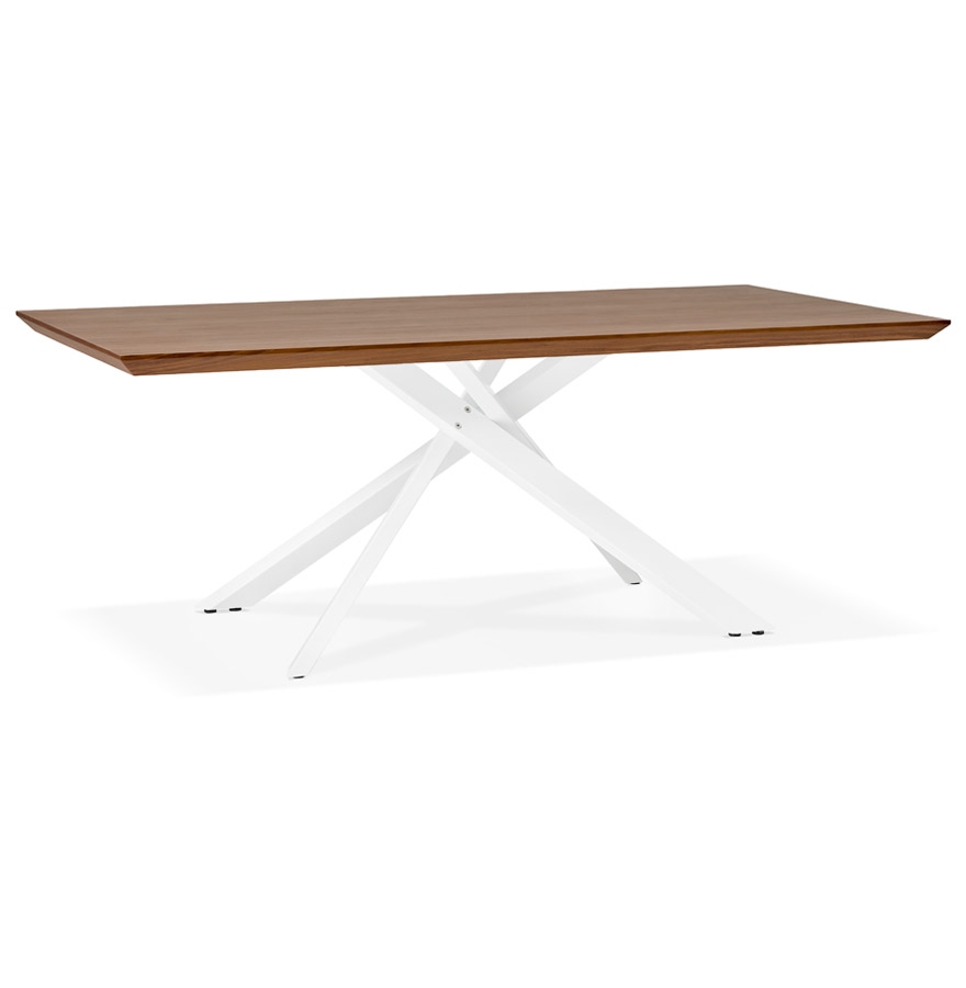 'WALABY' wooden dinner table with walnut finish and white x central leg - 200x100 cm