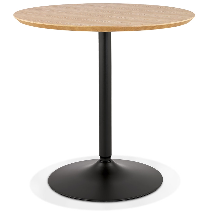 'HUSH' design round table in natural wood finish and black metal - Ø 80 cm