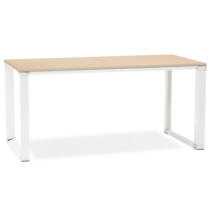 'XLINE' design straight desk in natural finish wood and white metal - 160x80 cm