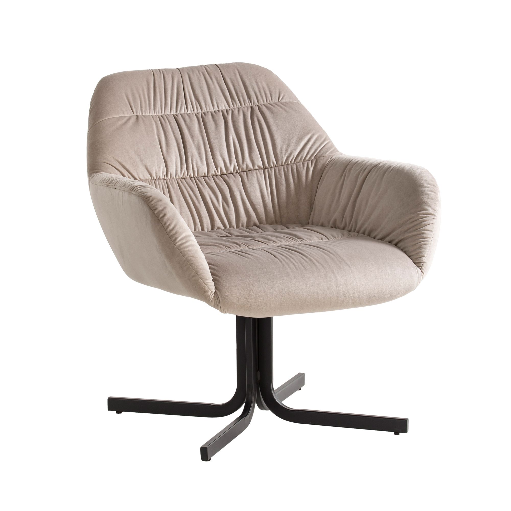 Fauteuil lounge velours beige | Structure métal noire | Dimensions 64x74x68 cm
