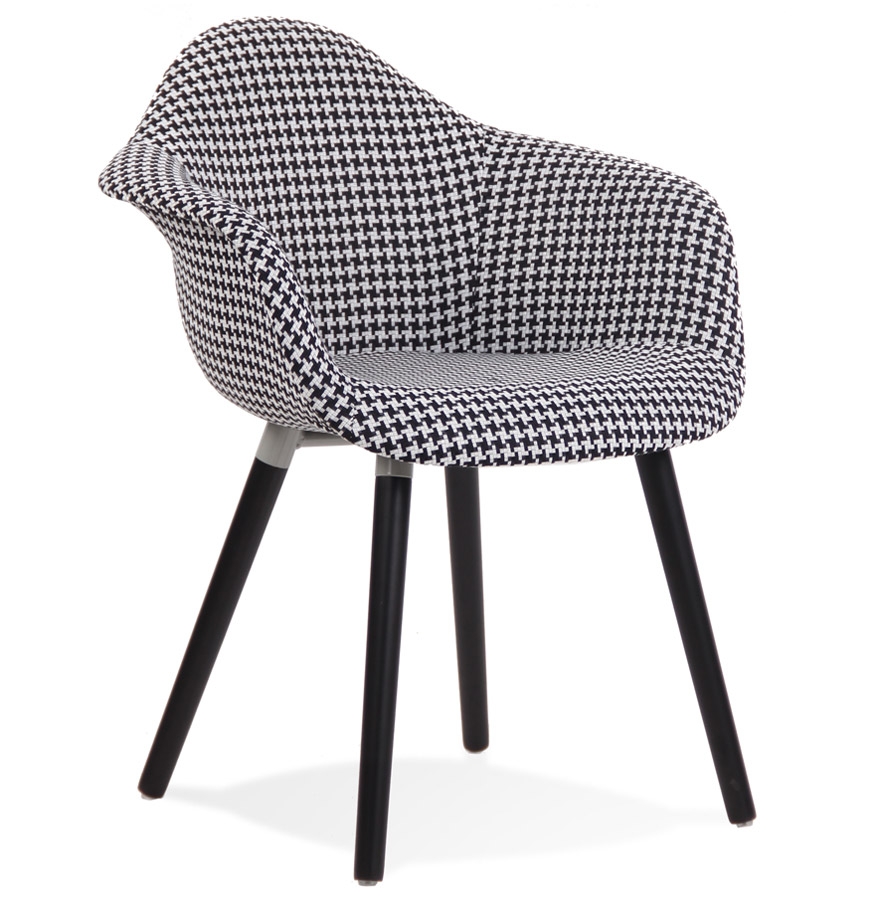 Chaise design avec accoudoirs 'LARA' tissu pied-de-poule noir et blanc | 62x60x81 cm
