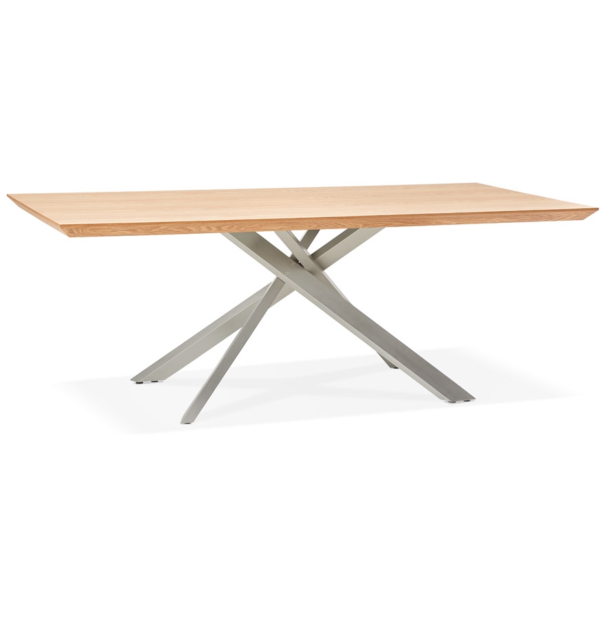 'WALABY' wooden dining table with natural finish and central metal leg - 200x100 cm