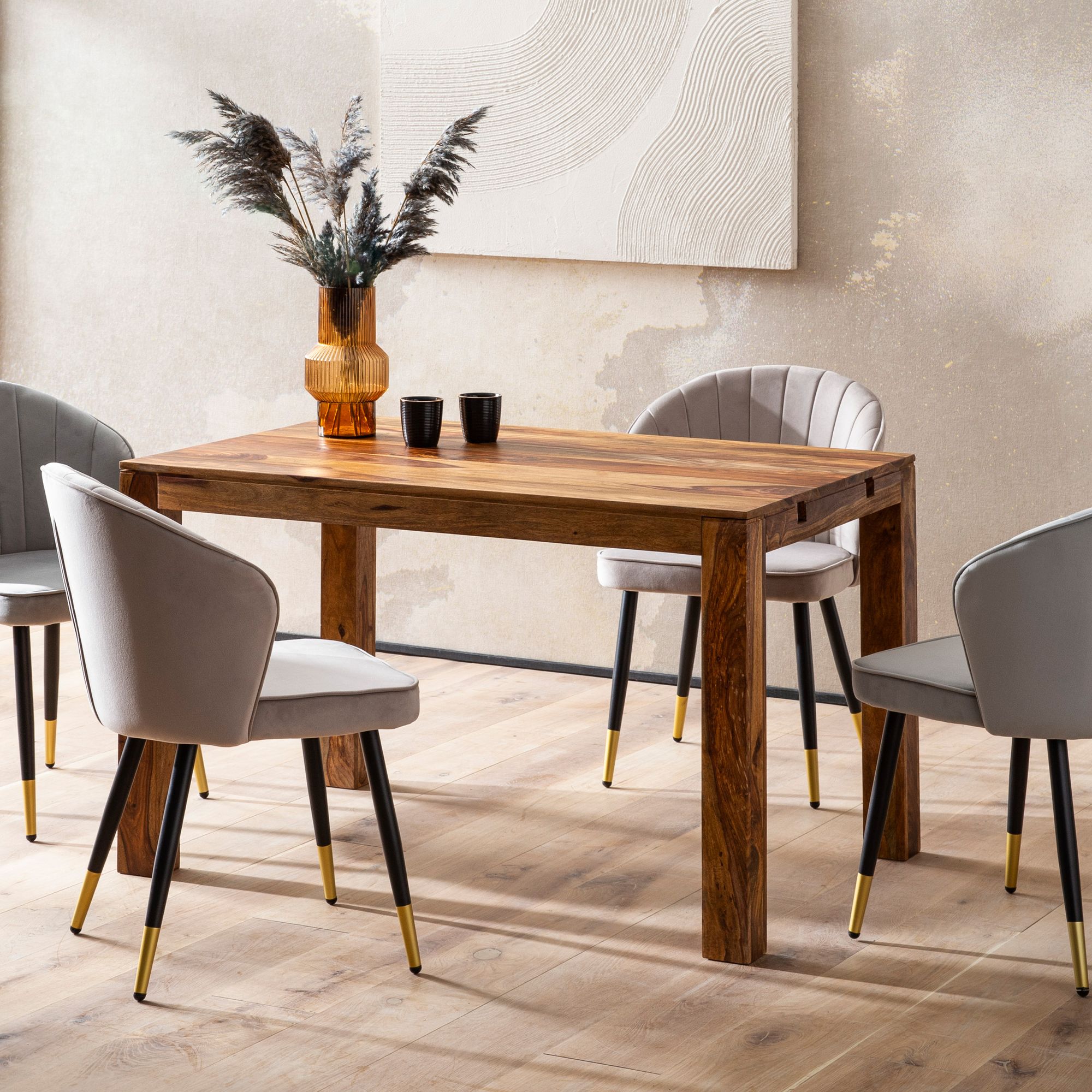 Esstisch Sheesham Massivholz | Dunkelbraun | 120-200x80x76 cm ausziehbar