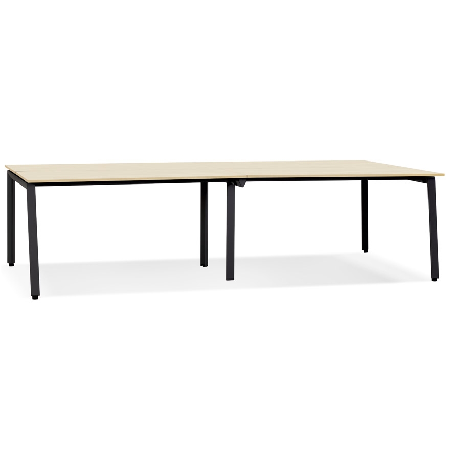 'AMADEUS' double bench desk/meeting table in wood natural finish and black metal - 280x140 cm