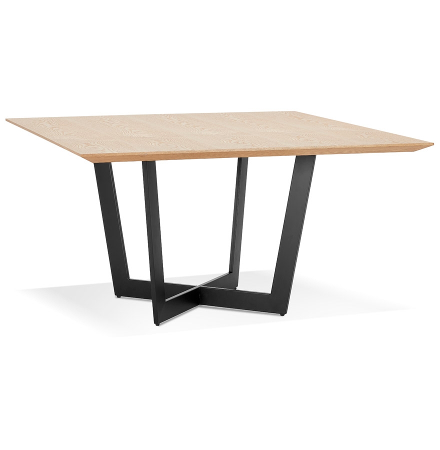'ANITA' square dining table in natural finish wood and black metal - 140x140 cm