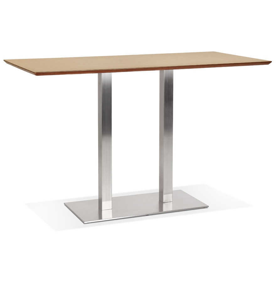 'MAMBO BAR' high design table in natural wood finish with brushed metal foot - 180x90 cm