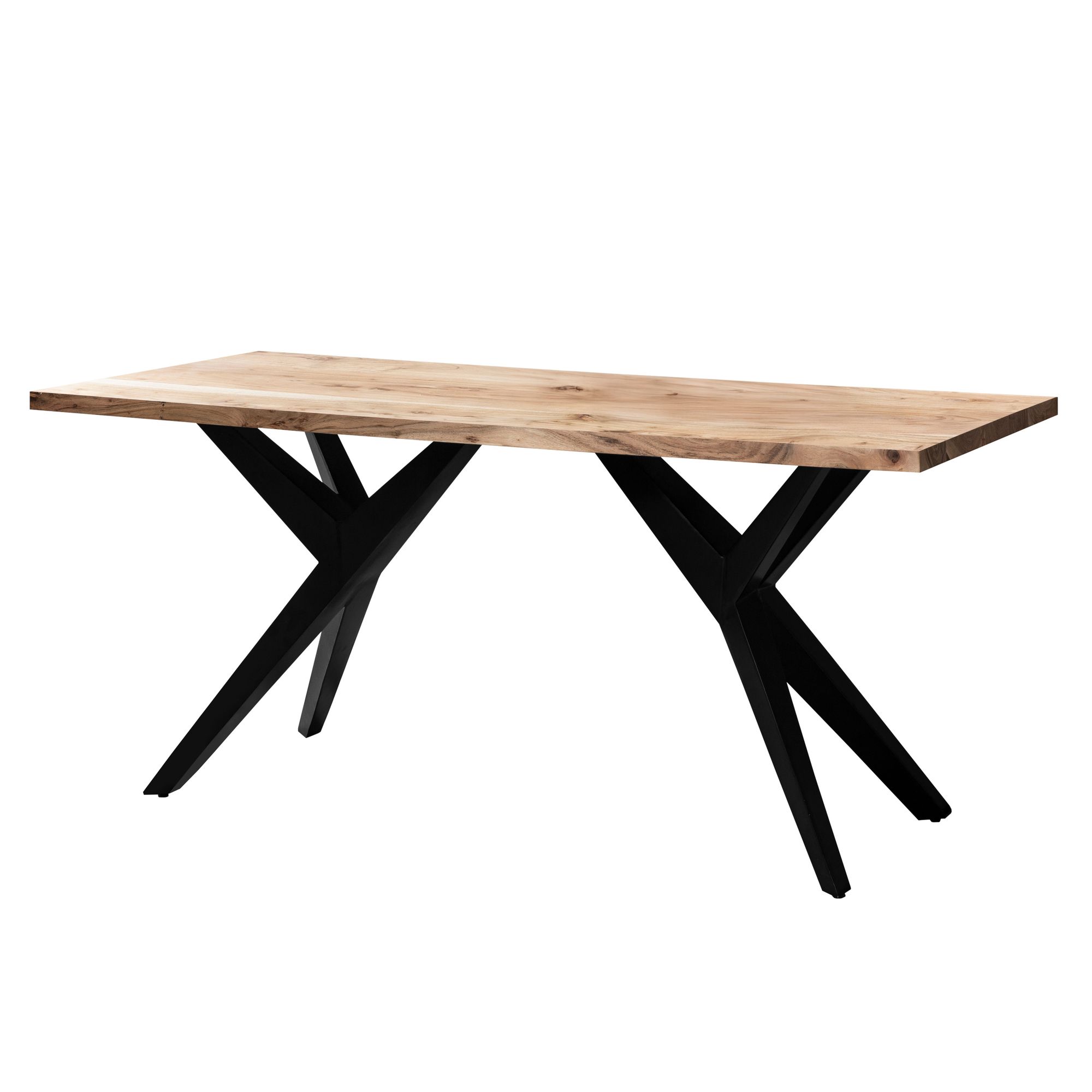 Esstisch Akazie Massivholz, hellgoldene Tischplatte | Schwarze Metallfüße matt | 160x80x76 cm