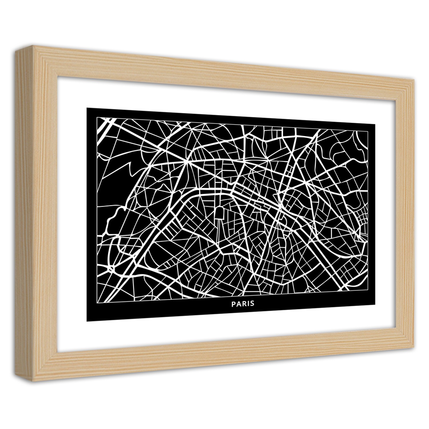 Auf leinwand gedruckter rahmen mit dem bild eines stadtplans der stadt paris aus mdf